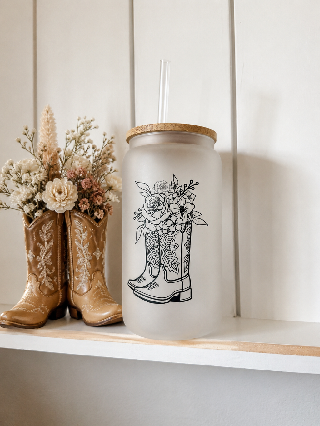 Cowgirl Coffee Glass Tumbler (frosted) 🤠