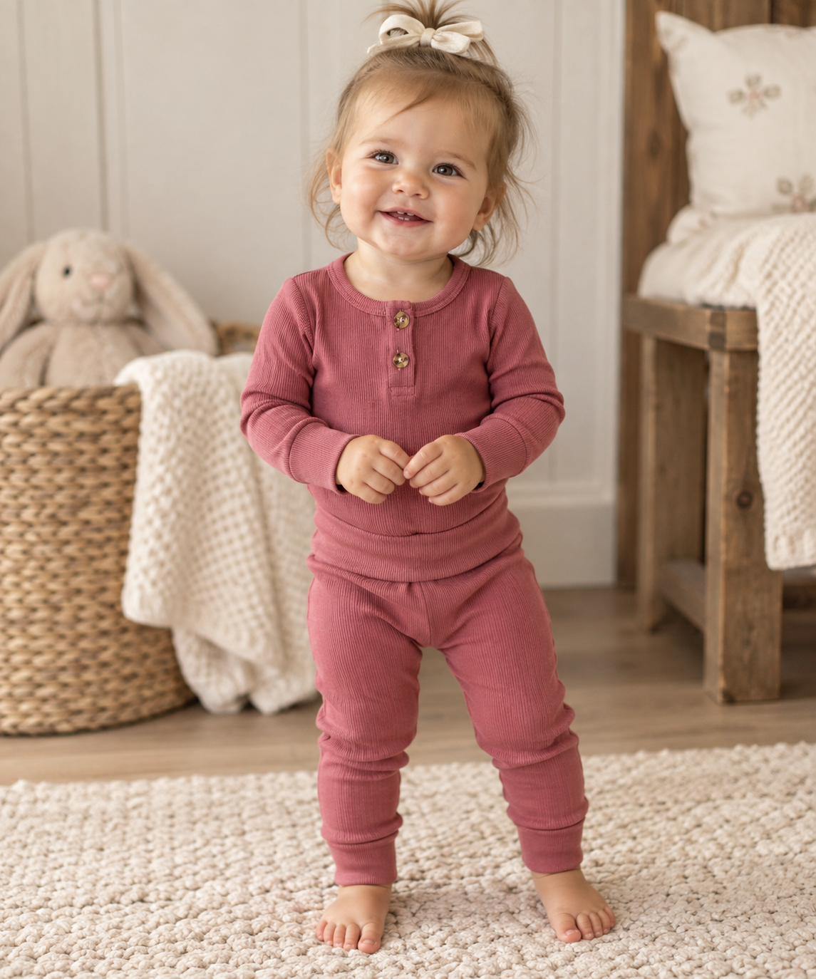 Ribbed Henley Bodysuit (Rose)