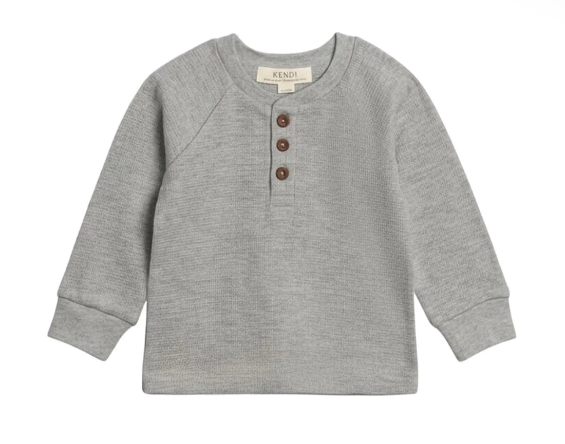 Waffle-Knit Henley Long Sleeve